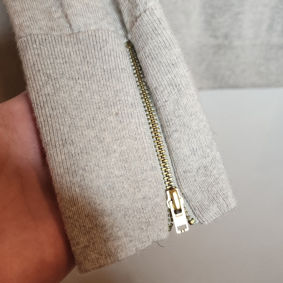 J. Crew Merino Wool Grey Turtleneck Ruffle Sweater Zip Cuffs Size Medium - Picture 6 of 16